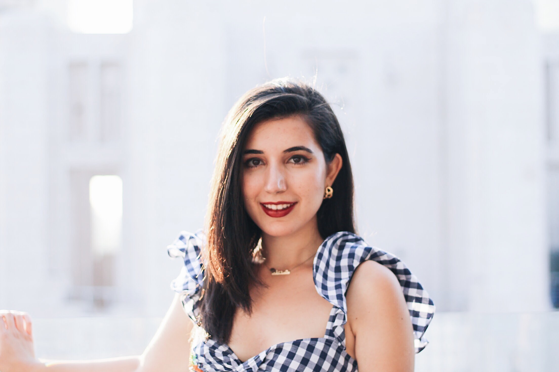 Zara, gingham top, gold earrings, fashion blogger, Perch LA