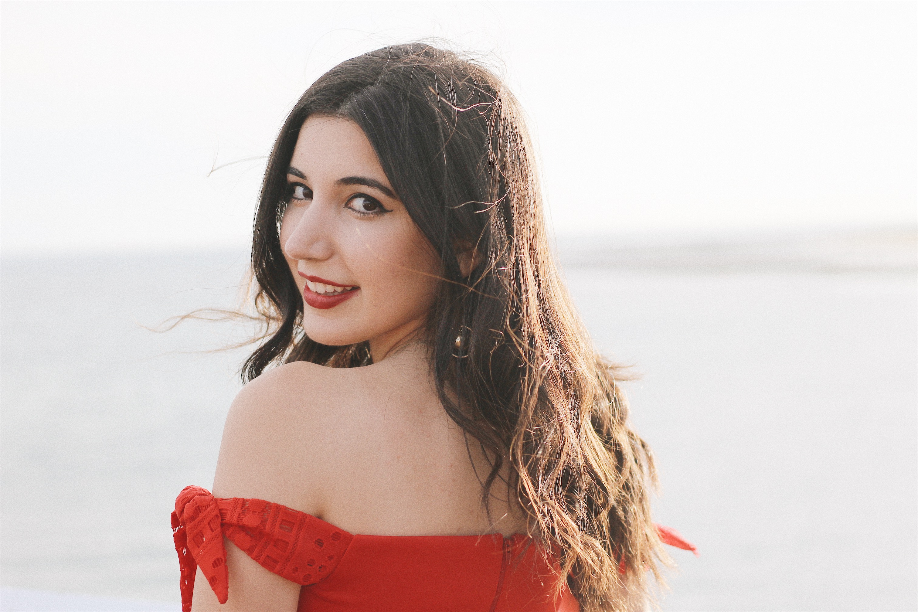 ASOS, Red, lookbook, off the shoulder, dress, formal dress, red dress, lace dress, fashion, fashion blogger, Malibu Farm, Malibu Pier, California, LA Style, evening style, red lips, curly hair, Old Hollywood, sorority formal photos, photography, VSCO Cam, VSCO fashion, curly hair