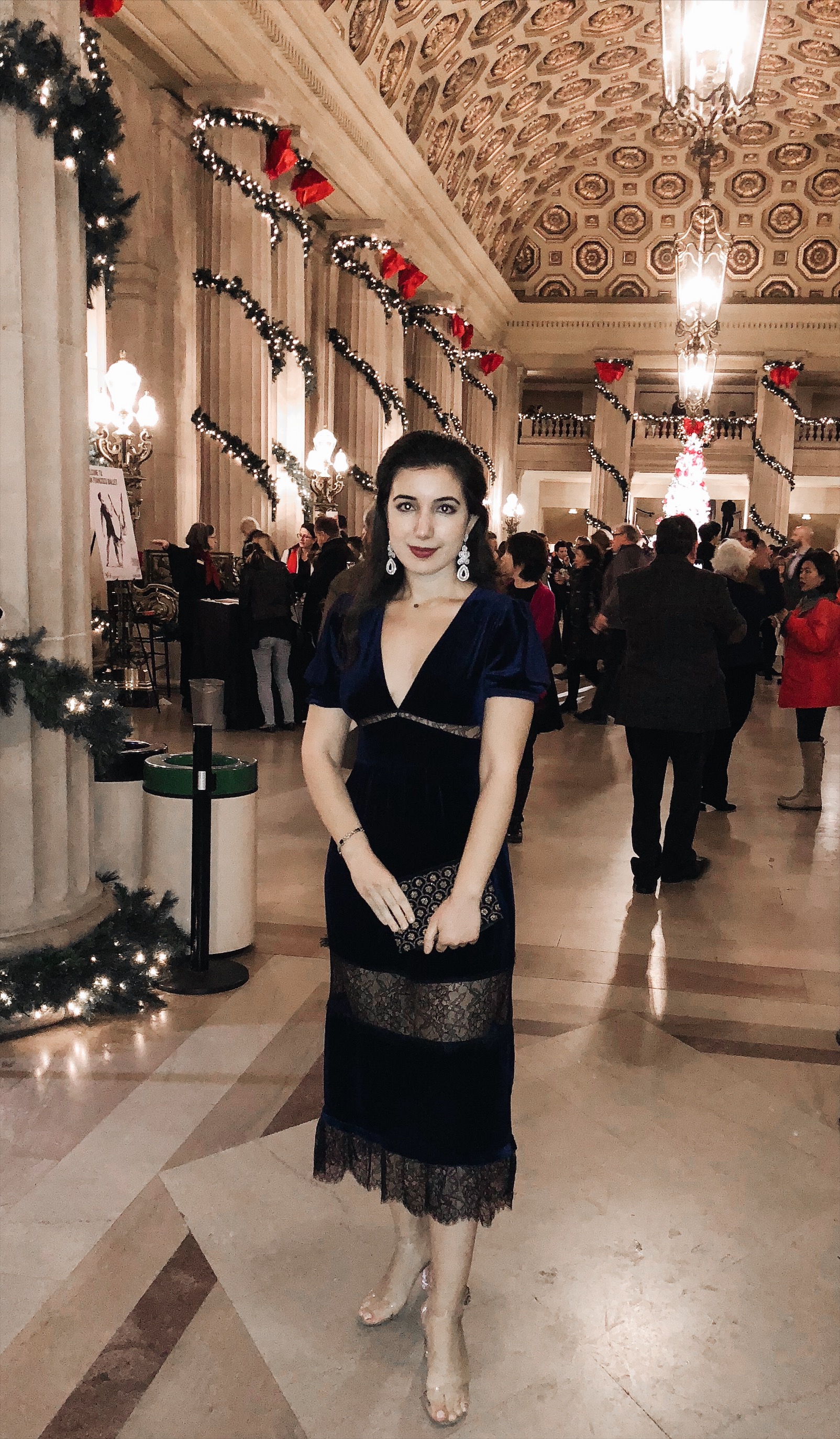 Topshop Dress, velvet dress, Topshop, lookbook, fashion blogger, fashion, high fashion, vintage fashion, San Francisco fashion blogger, San Francisco Ballet, Nutcracker Ballet, Christmas, Jeffrey Campbell, clear shoes, naked shoes, teardrop earrings, modest fashion, vsco fashion, winter fashion, theatre, theatre outfit