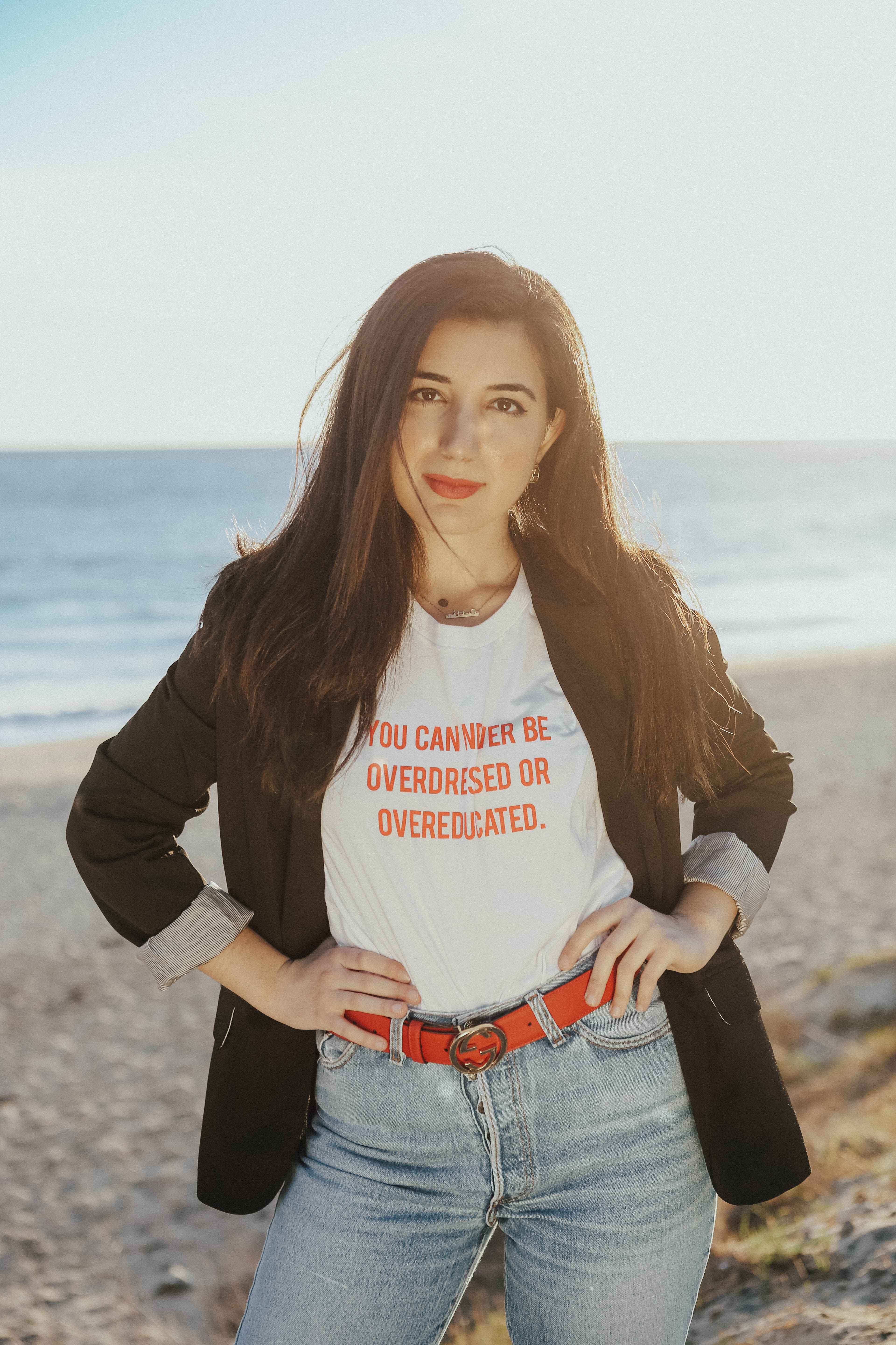 The Style Club, LA, The Style Club La, Gucci, Gucci belt, red lips, Levis, vintage jeans, high waist jeans, T-shirt, blazer, vintage, ootd, outfit of the day, Malibu, ad, sponsored, editorial, fashion blogger, Los Angeles, LA blogger, photography, beauty, fashion, winter fashion, street style, beach, Malibu beach