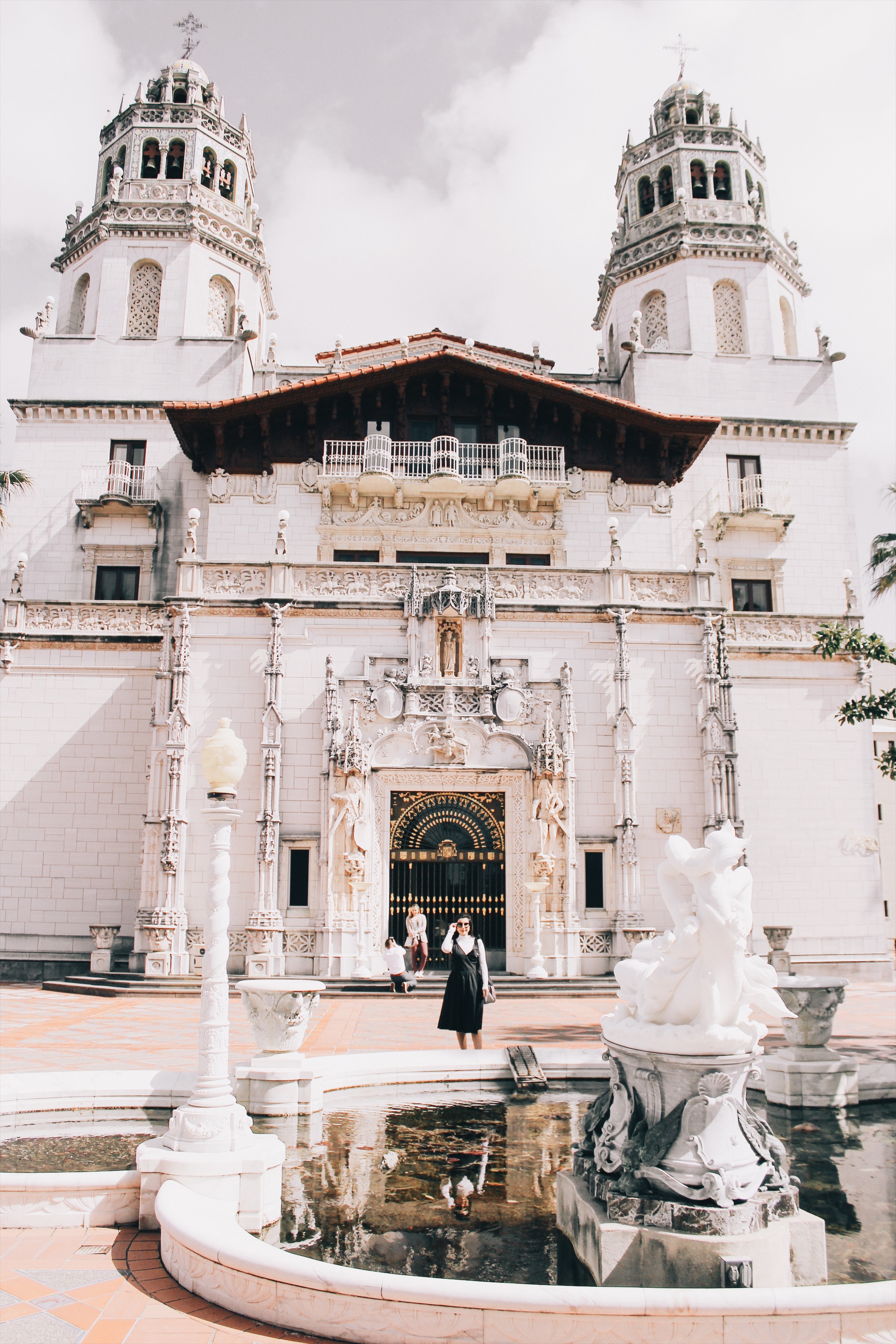 Hearst Castle, California Travel, castle, nineteenth century, lookbook, fashion blogger, fashion, style, style blogger, travel, travel blogger, black dress, white turtleneck, Kate Spade, loafers, European architecture, outfit of the day, ootd, look of the day, Greek architecture, history, 19th Century art