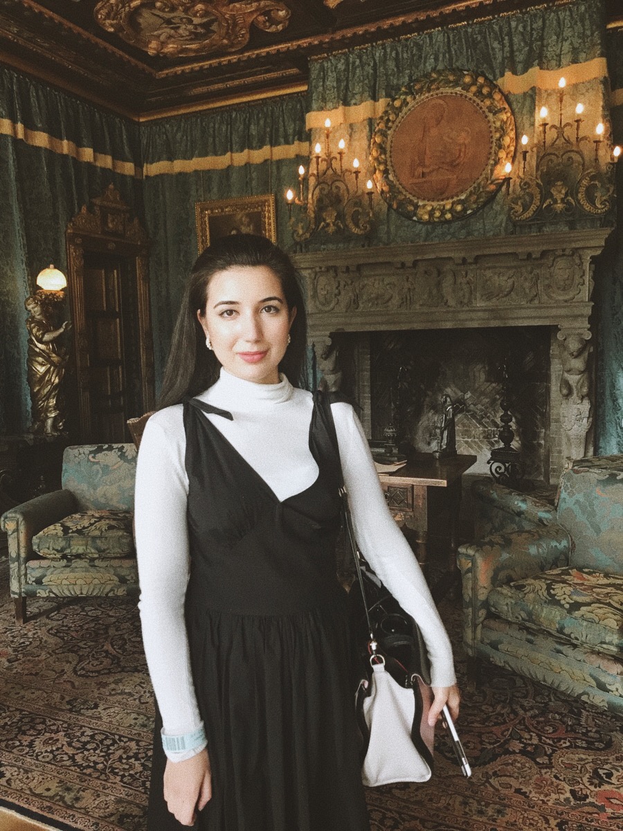 Hearst Castle, California Travel, castle, nineteenth century, lookbook, fashion blogger, fashion, style, style blogger, travel, travel blogger, black dress, white turtleneck, Kate Spade, loafers, European architecture, outfit of the day, ootd, look of the day, Greek architecture, history, 19th Century art