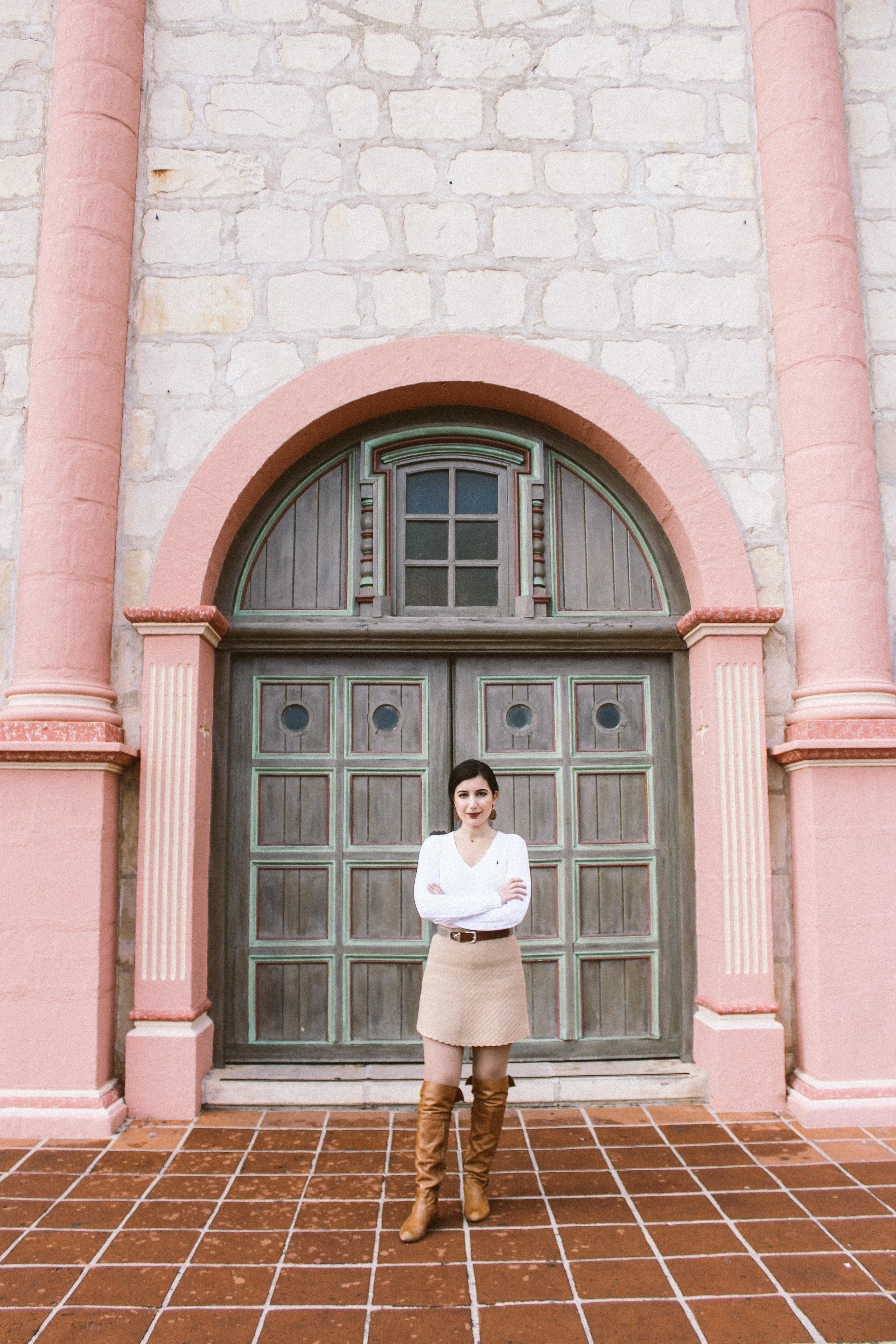 Santa Barbara, Santa Barbara Mission, outfit of the day, ootd, lotd, lookbook, California, California style, neutrals, Polo Ralph Lauren, Calvin Klein, ALDO, over the knee boots, sweater, preppy, sweater skirt, fashion blogger, California blogger