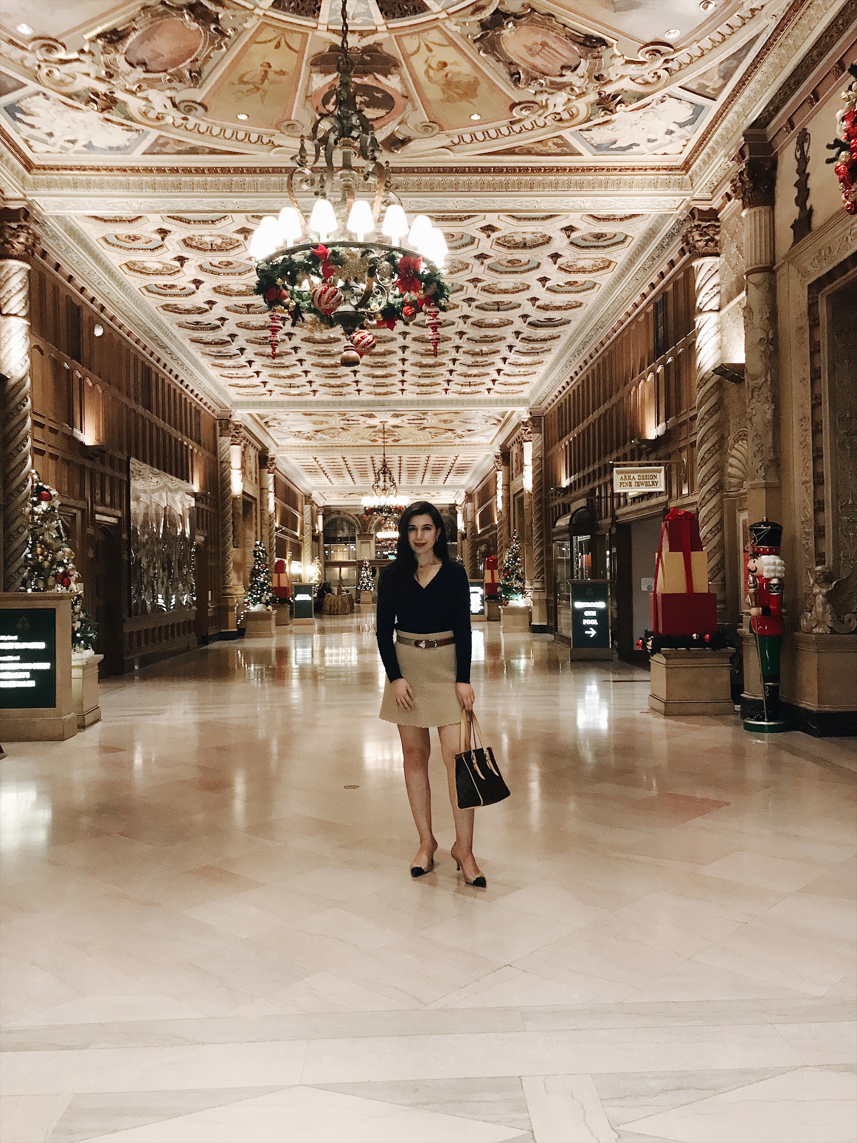 The Millenium Biltmore Hotel, historic hotel, Christmas outfit, Christmas traditions, cashmere sweater, Coach heels, Calvin Klein, Cynthia Rowley, Louis Vuitton, lookbook, fashion blogger, style blogger, Christmas style, Christmas lookbook, winter outfit