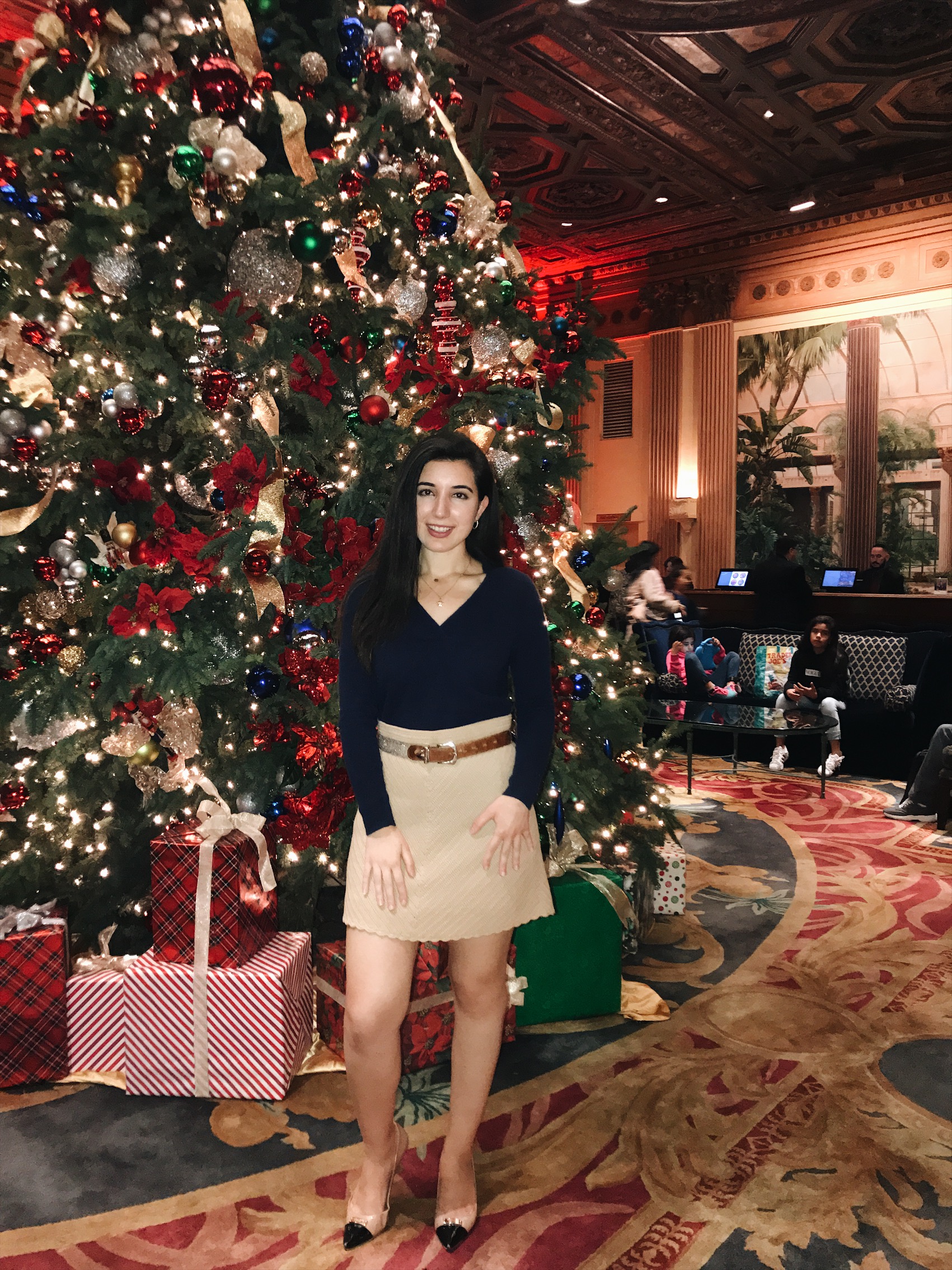 The Millenium Biltmore Hotel, historic hotel, Christmas outfit, Christmas traditions, cashmere sweater, Coach heels, Calvin Klein, Cynthia Rowley, Louis Vuitton, lookbook, fashion blogger, style blogger, Christmas style, Christmas lookbook, winter outfit