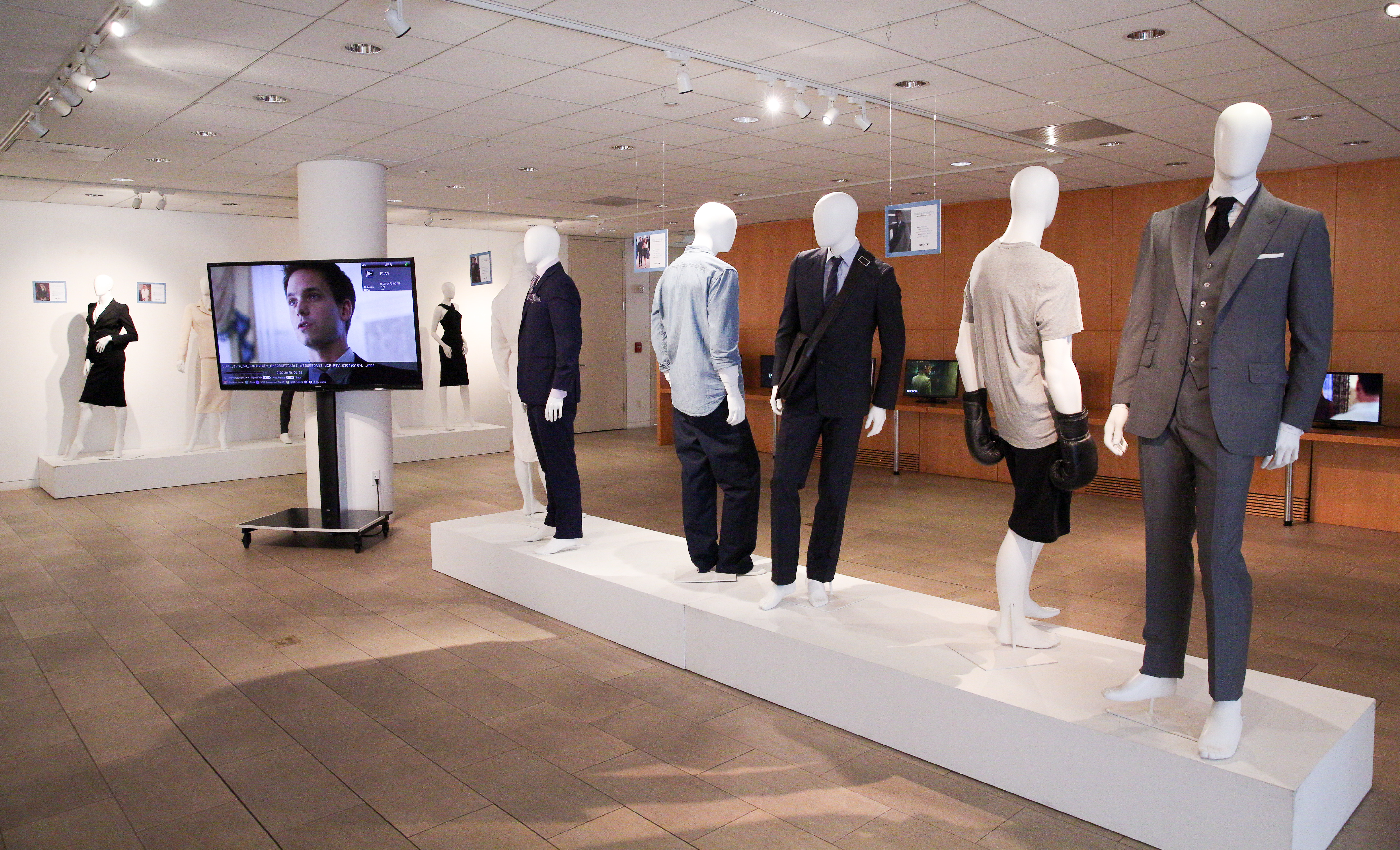 USA Network, Suits, TV costume design, USA Network Suits, fashion news, entertainment news, TV, TV drama, Ralph Lauren, Gucci, Michael Kors, Nina Ricci, Dior suit, exhibition, fashion exhibit, Beverly Hills, Meghan Markle, Rachel Zane, Gina Torres, Jessica Pearson, Pearson, Donna Paulsen, Sarah Rafferty, Jolie Andreatta, Rene Reyes