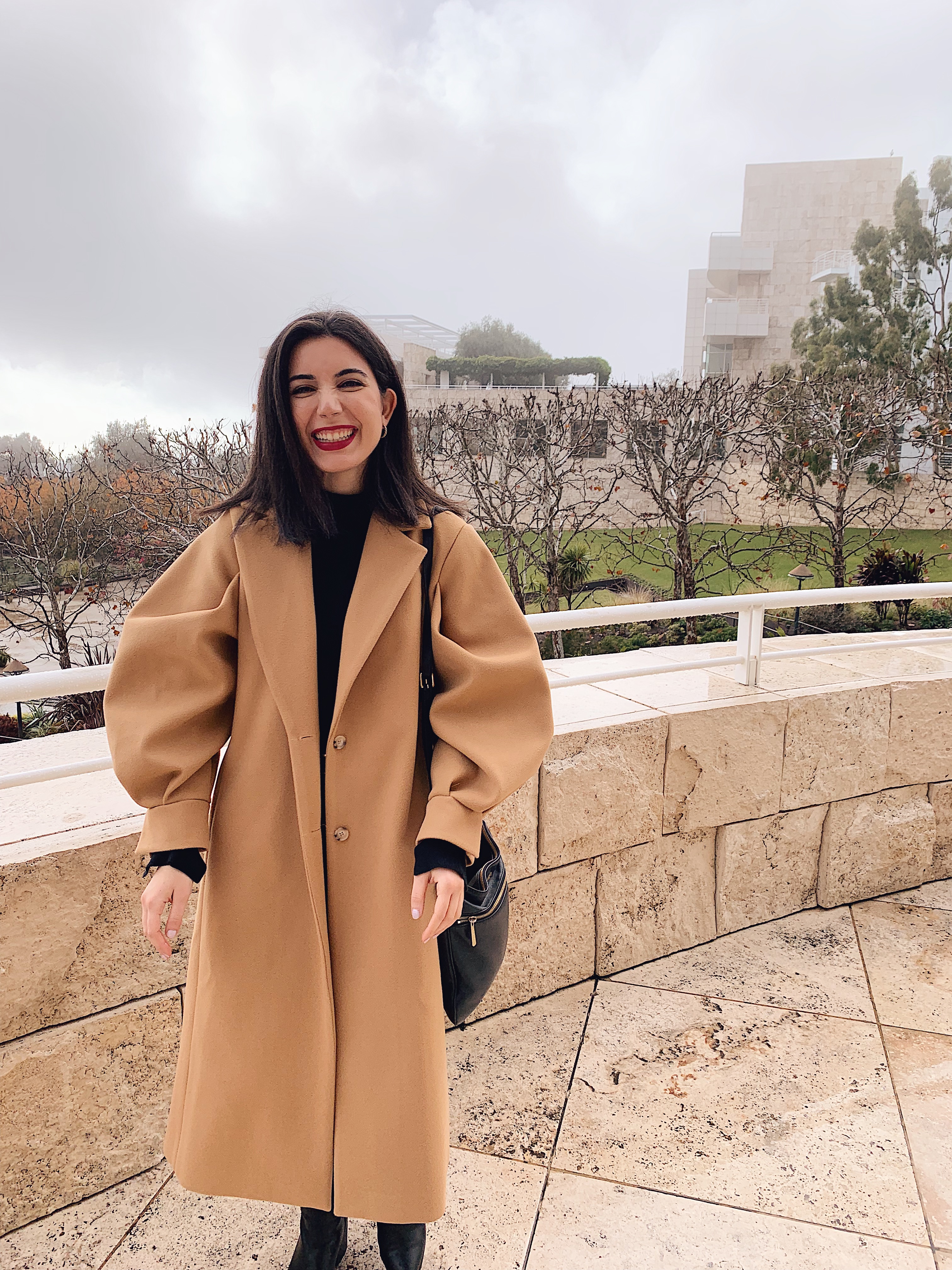 Storets, winter coat, winter wardrobe, outfit of the day, trench coat, lookbook, fashion blogger, LA blogger, lifestyle blogger, Getty Museum, storets coat, outerwear, red lips, Michael Kors, Zara, Audrey Hepburn