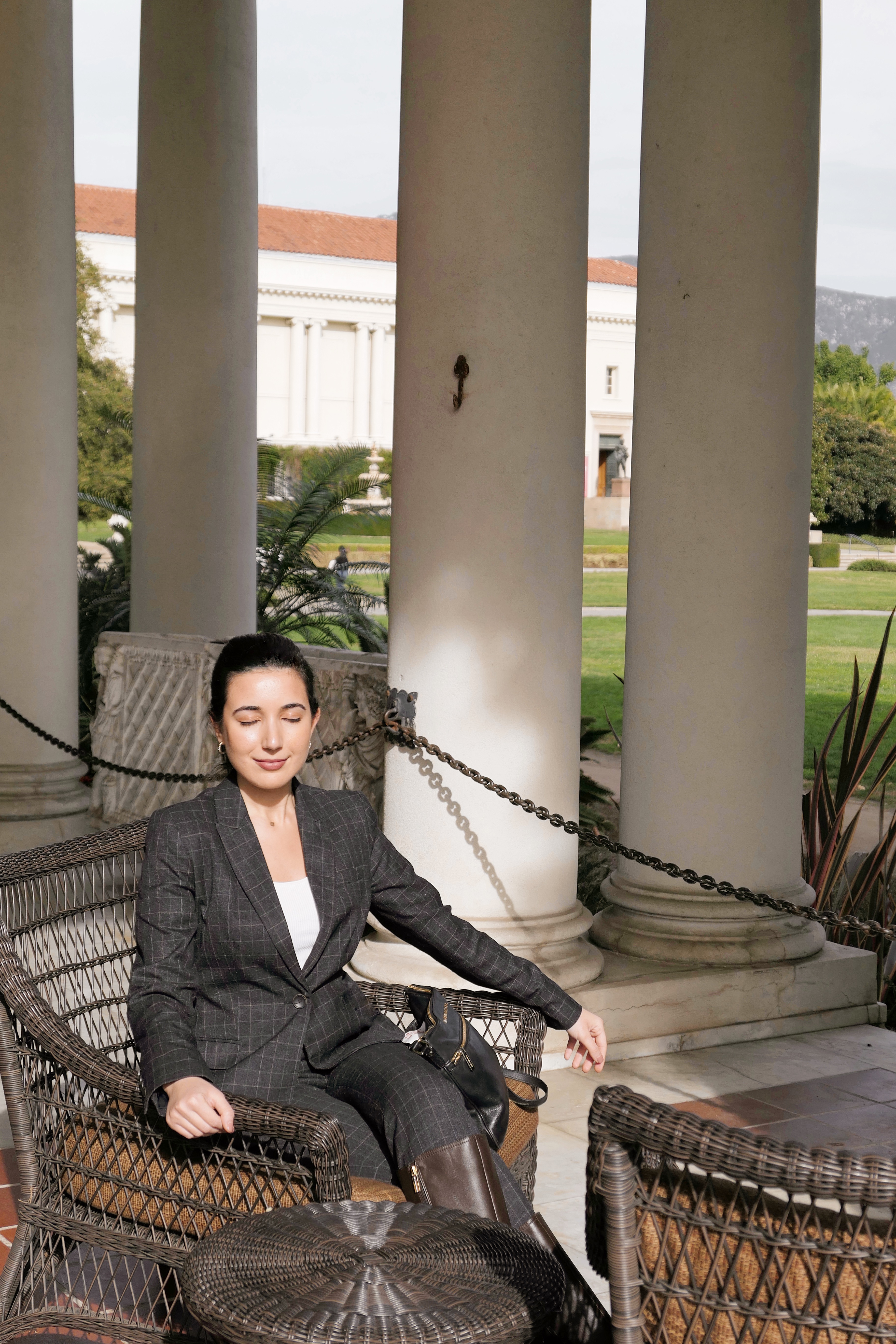 The Huntington Library, San Marino, LA blogger, fashion blogger, lookbook, ootd, outfit of the day, suit, riding boots, Tommy Hilfiger boots, plaid suit, grey suit, vintage sunglasses, H&M suit, H&M, Los Angeles blogger, lifestyle, lifestyle blogger, style diary, fashion editorial