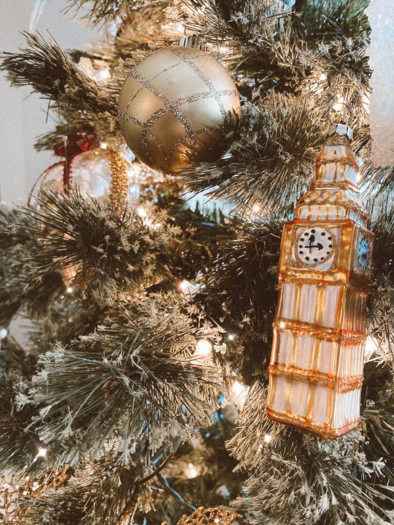 red heels, red pumps, Christmas outfit, Christmas decorations houndstooth dress, gold hoop earrings, Christmas fashion, holiday fashion, holiday style, holiday outfit, red lips, green dress,
