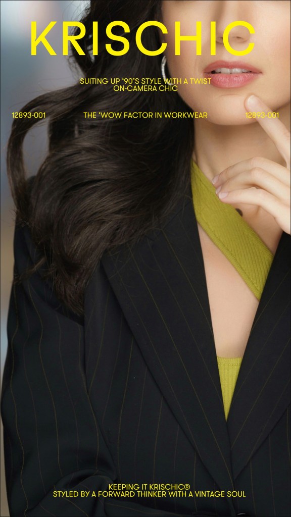 on-camera style, TV host style, reporter style, anchor style, anchor, reporter, TV host, '90s style, retro, fashion, ootd, outfit idea, black leather belt, asymmetrical top, lime green, suit, pinstripe suit, workwear, what I wore to work