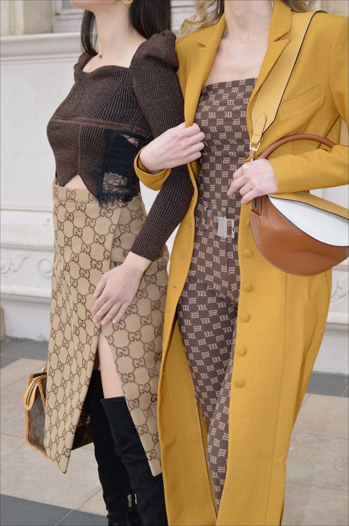 Gucci, Elliat, Gucci skirt, logomania, designer skirt, Gucci logo, Gucci X Balenciaga, Y2K fashion, early Otts fashion, autumn winter 2022 trends