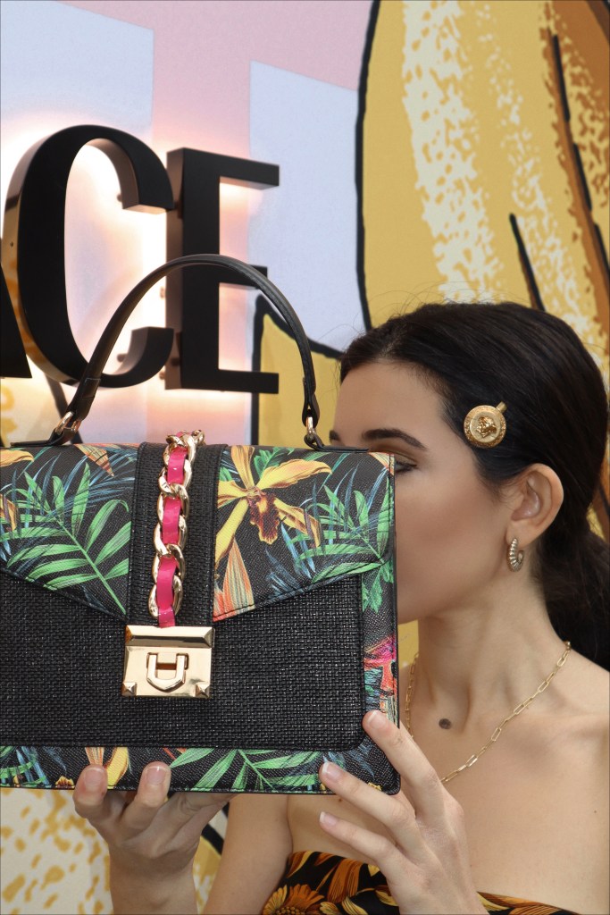 Versace, Gorjana, Uncommon James, scarf top, Medusa, gold hoop, asymmetrical skirt, asymmetrical, over-the-knee boots, suede boots, Fendace