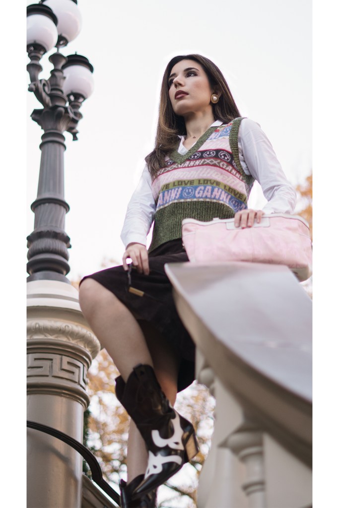 cowboy boots, sweater vest, Ganni, Coach, equestrian, preppy, suede skirt, Ralph Lauren, runway, fashion week, fall fashion, Sacramento, Stanford Mansion, California style, CA