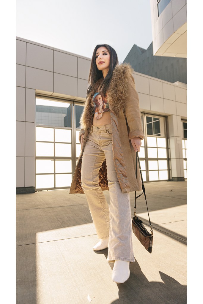 early aughts, late aughts, early 2000s, corset top, white boots, knee hight boots, corduroy, fur collar coat, suede coat, runway fashion, indie sleeze, vintage style, Sacramento, Crocker Museum