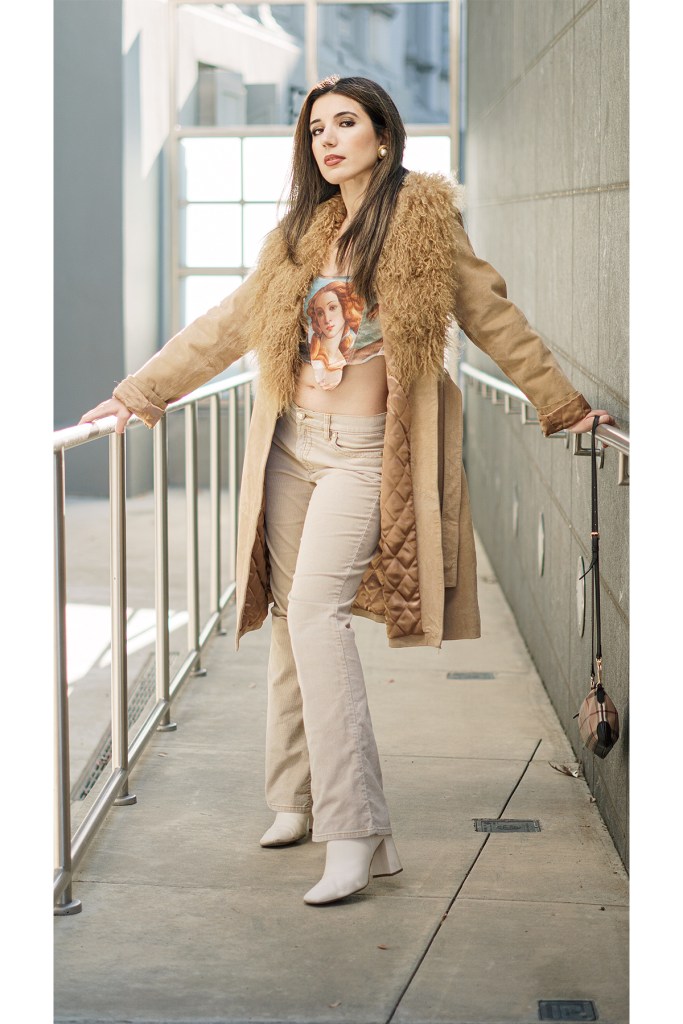 early aughts, late aughts, early 2000s, corset top, white boots, knee hight boots, corduroy, fur collar coat, suede coat, runway fashion, indie sleeze, vintage style, Sacramento, Crocker Museum