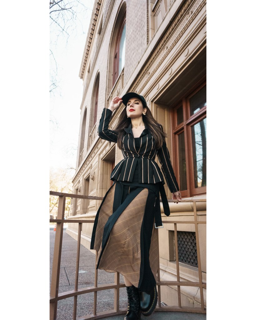 indie sleaze, late aughts, late aughts style, 2010s, Dr. Martens, combat boots, plaid, rokh, peplum, blazer, Mrs. Self Portrait, Ralph Lauren, baseball cap, midi skirt, neutrals, fashion week, fashion month, London Fashion Week, Paris Fashion Week, street style, winter style, autumn/winter 2023