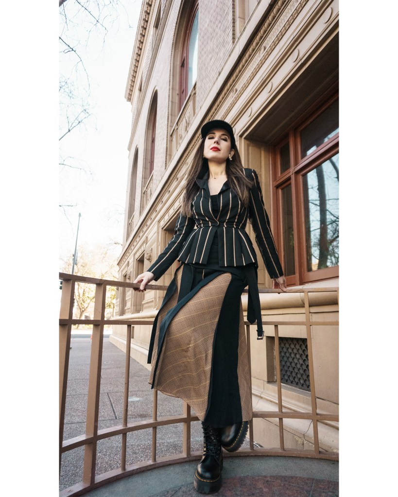 indie sleaze, late aughts, late aughts style, 2010s, Dr. Martens, combat boots, plaid, rokh, peplum, blazer, Mrs. Self Portrait, Ralph Lauren, baseball cap, midi skirt, neutrals, fashion week, fashion month, London Fashion Week, Paris Fashion Week, street style, winter style, autumn/winter 2023