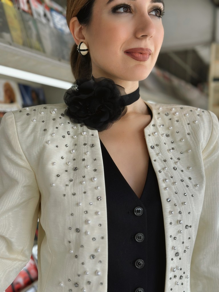 Chanel Cruise 2024, Chanel, Chanel Los Angeles, runway, Chanel Hollywood, vintage, vintage Chanel, biker shorts, vest, vintage earrings, tuxedo, Los Angeles, fashion, fashion blogger, outfit idea, ootd